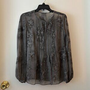 NEW Ellie Tahari XS Grey Embroidered Hallie Blouse with XS silky grey cami shell